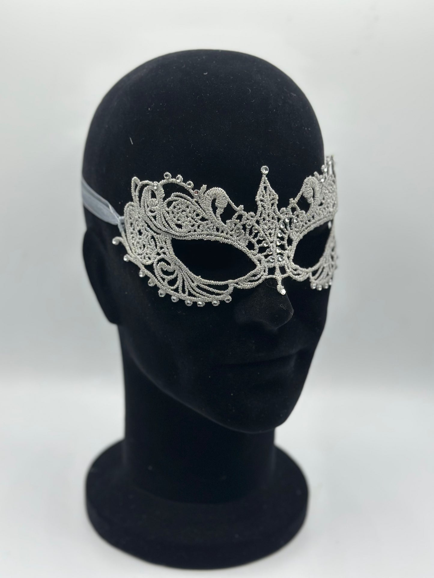 Lace mask silver with strass stones - Silver mask Venetian