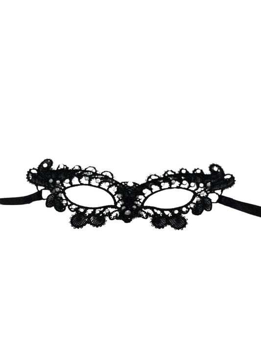 Lace mask black with strass stones - Black mask Venetian