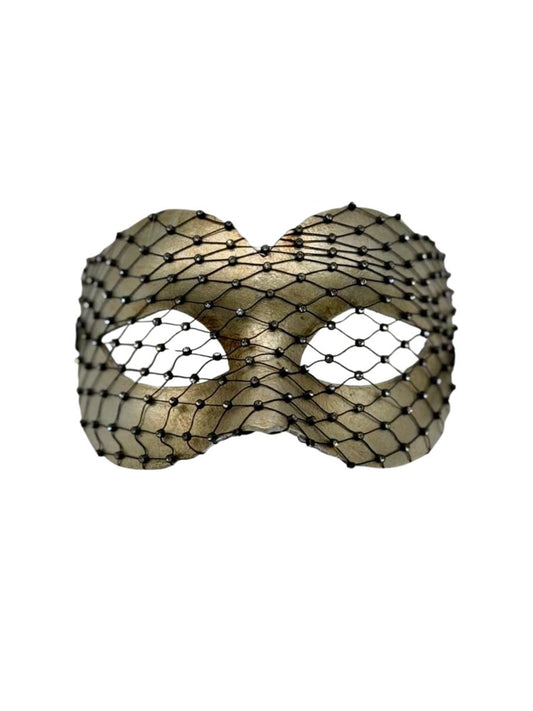 Silver Venetian Masquerade Mask with Crystal Net Overlay "Emily"