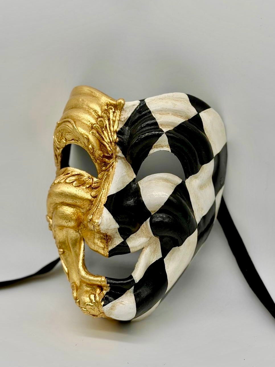 Comedy Mask in Gold & Black White