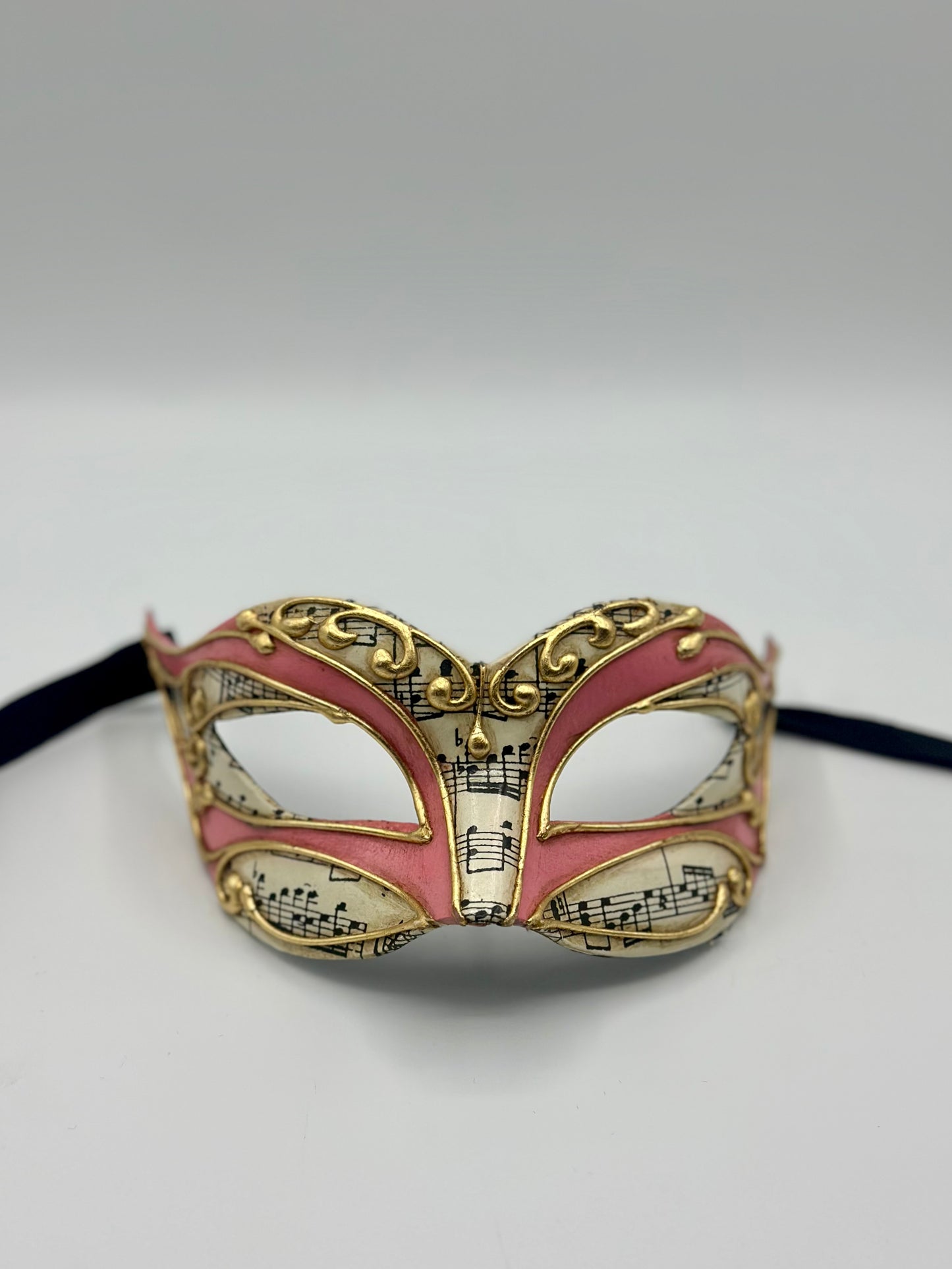 Venetian Masquerade Mask – Pink with Gold Details and Music Notes