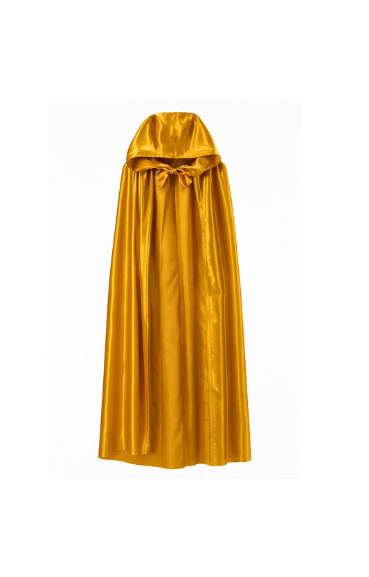 Capa veneciana con capucha en satén dorado - Capa de Halloween dorada