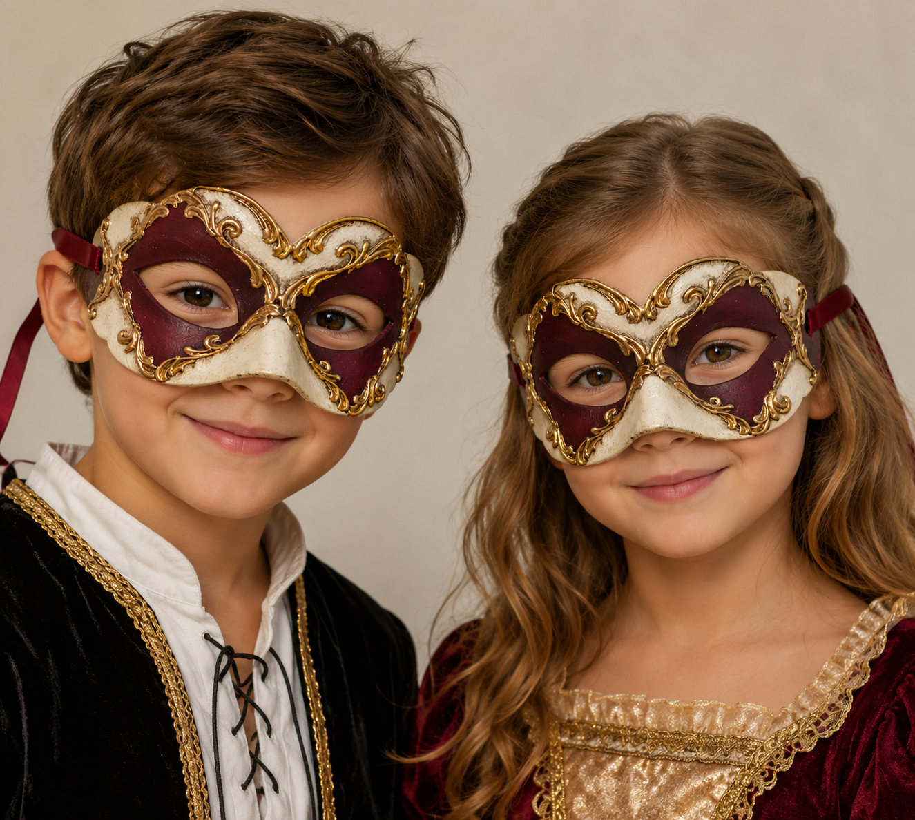 Venetian Kids Mask - Burgundy, Ivory & Gold