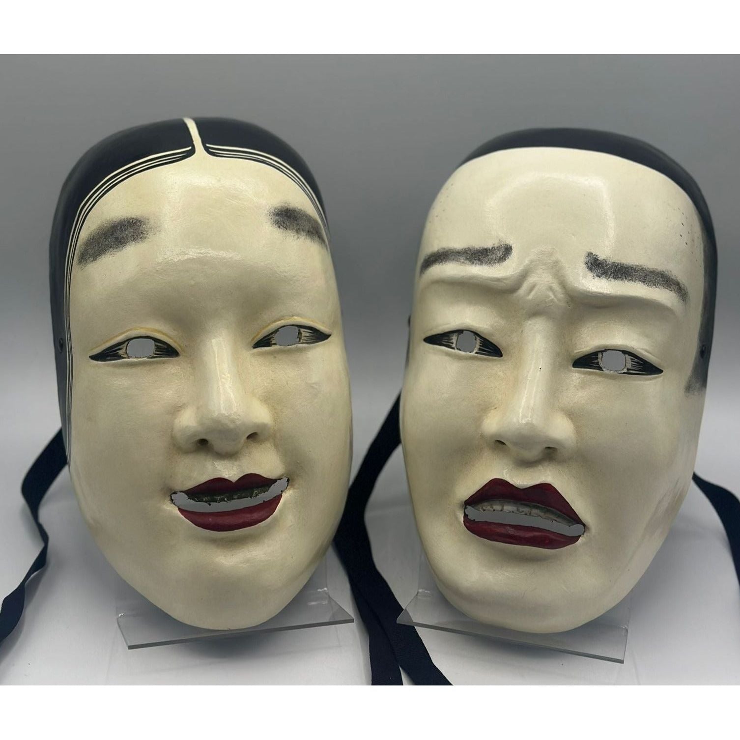 Two Japanese Noh-mask, Japanese theater mask - Koomote masks -Nohmen m ...