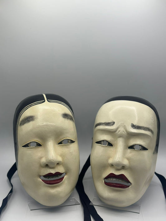 Set of 2 Japanese Noh-mask, Nohmen mask of a woman and man, Japanese theater mask - Koomote masks.