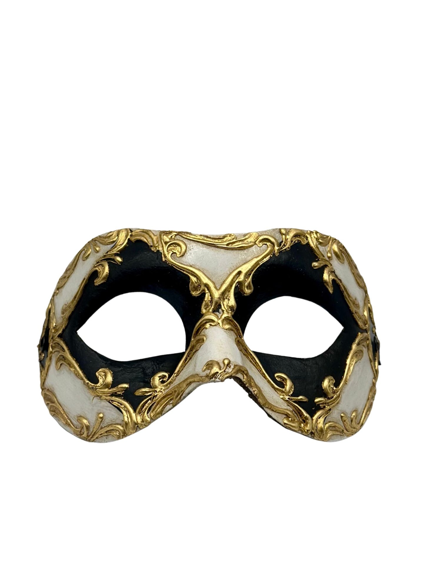 Black & White Venetian Mask with Gold Baroque Details