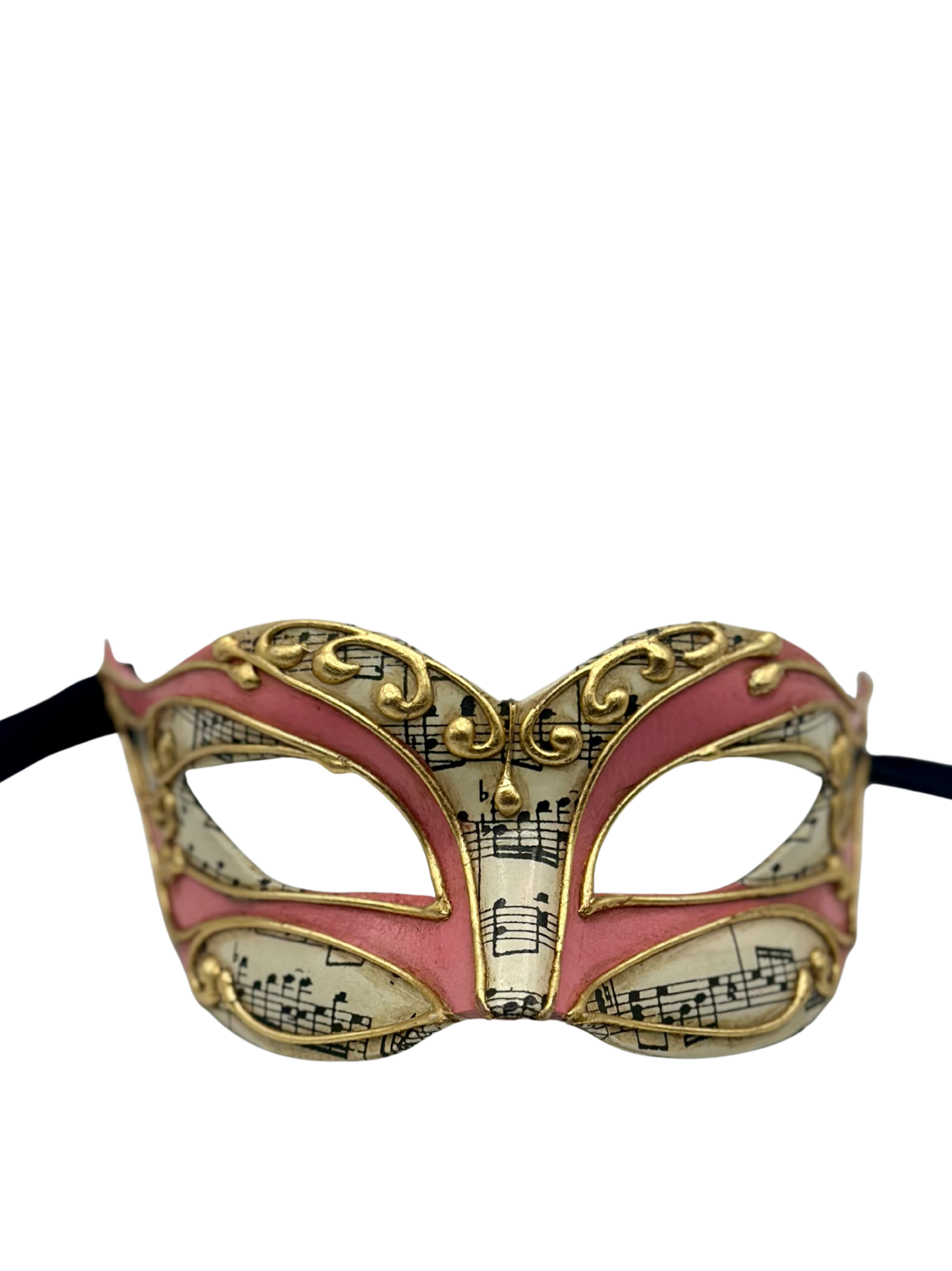 Venetian Masquerade Mask – Pink with Gold Details and Music Notes