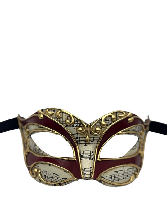Máscara de Notas de Música Veneciana - Máscara de Mascarada Barroca Roja y Dorada | Carnaval | Fiesta de Disfraces | Baile de Máscaras