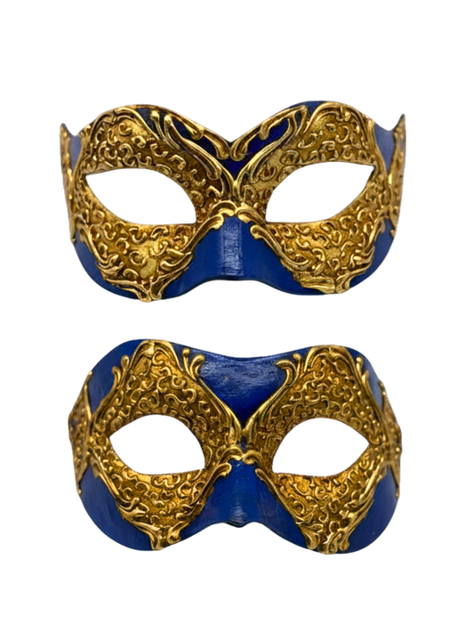 Venetian Couple Mask Set Blue Gold – Matching Masks Masquerade