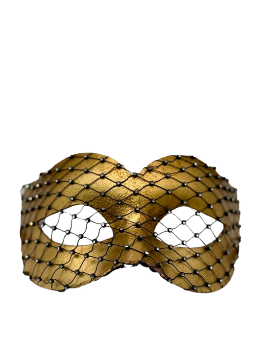Gold Venetian Masquerade Mask with Crystal Net Overlay "Emily"