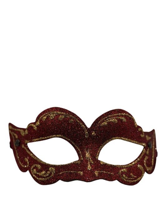 Máscara Veneciana Roja con Brillo – Máscara de Mascarada con Detalles Dorados