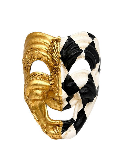 Comedy Mask in Gold & Black White