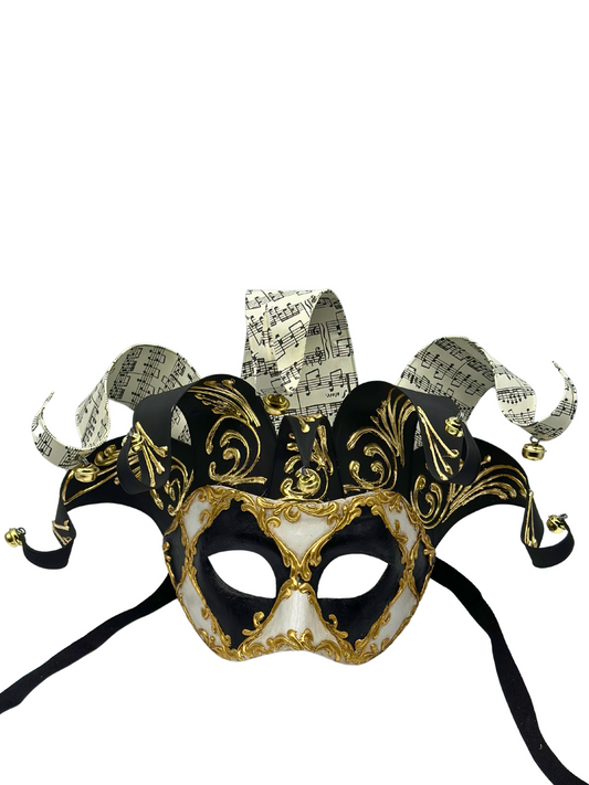Venetian mask Jolly in black and white - Masquerade mask for men