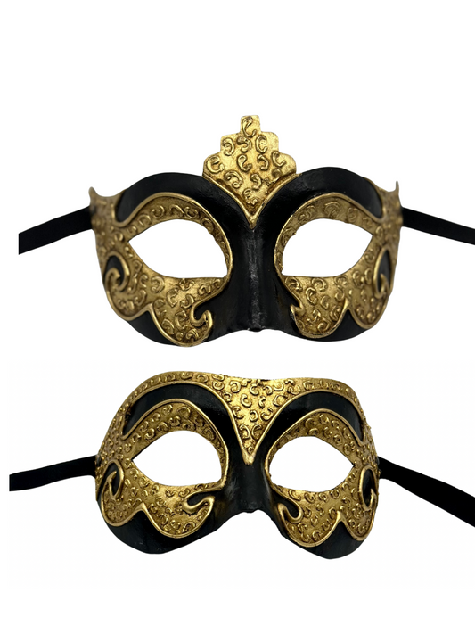 Set de Máscaras de Pareja Venecianas – Negro y Dorado – Él & Ella – 2 Piezas
