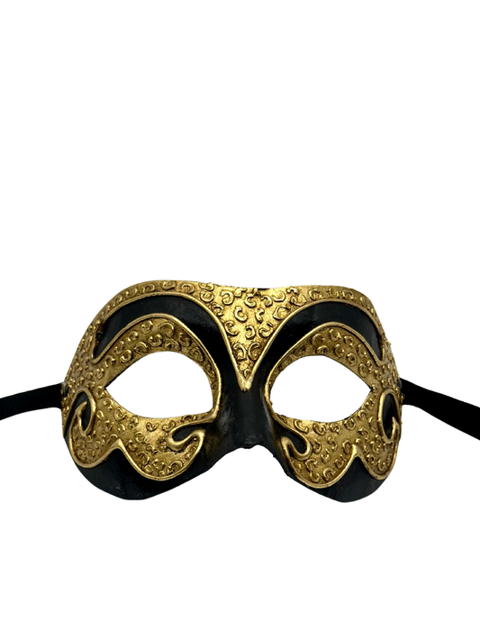 Venetian Masquerade Mask – Black with Gold Details