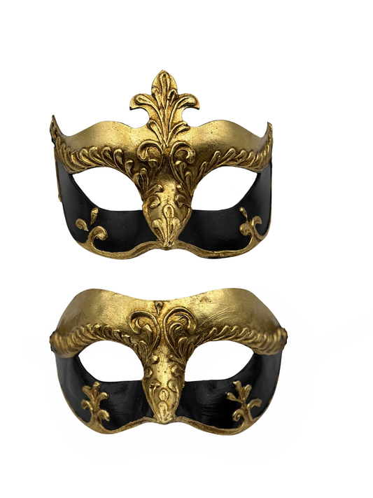 Venetian Couple Mask Baroque Gold & Black