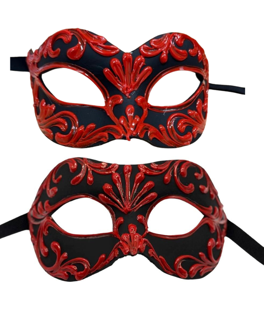 Venezianisches Maskenset für Paare – Schwarz-Rot-Barock