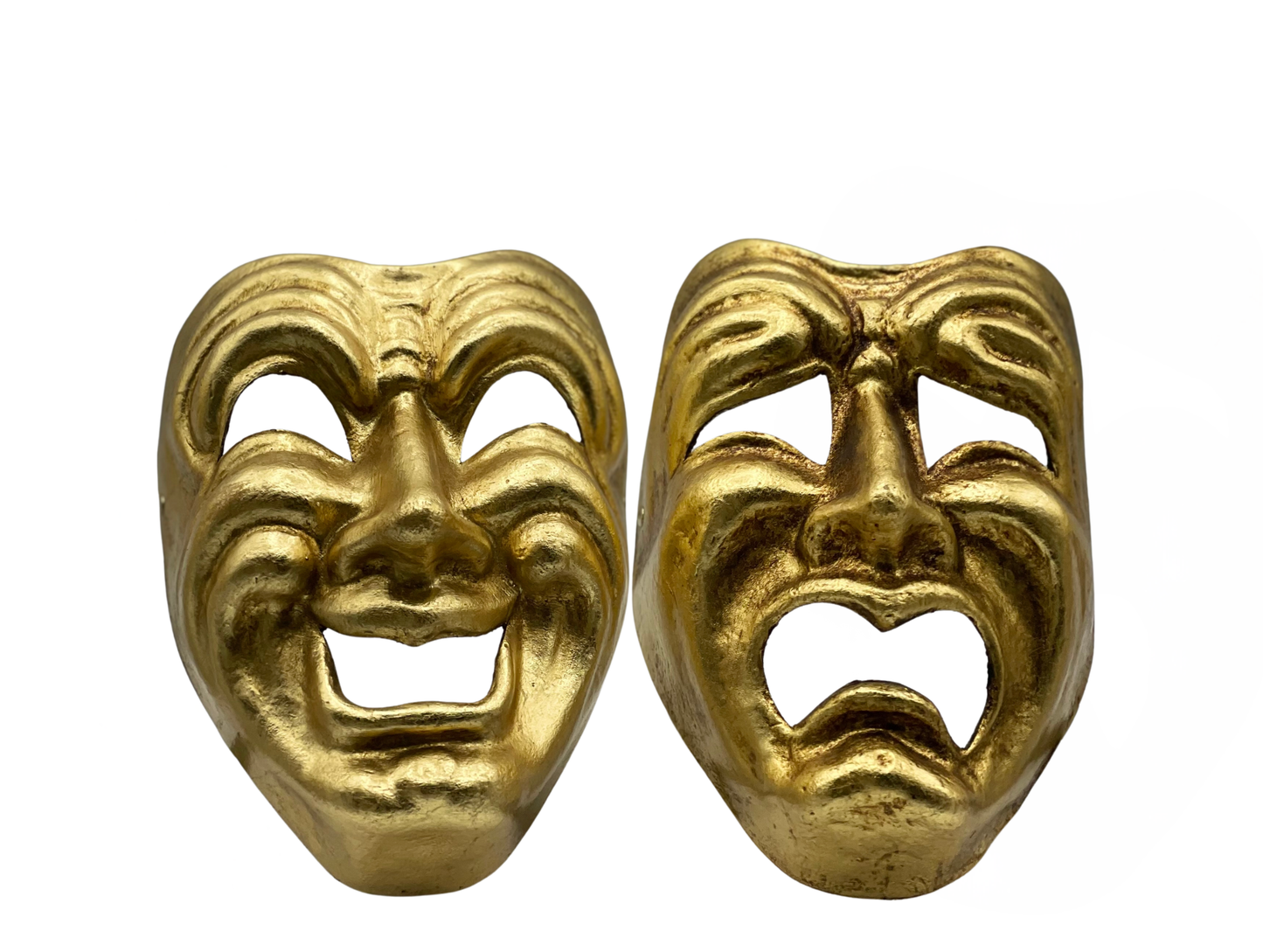 Set Tragedy and Comedy mask in gold - Comedia dell'arte masks.