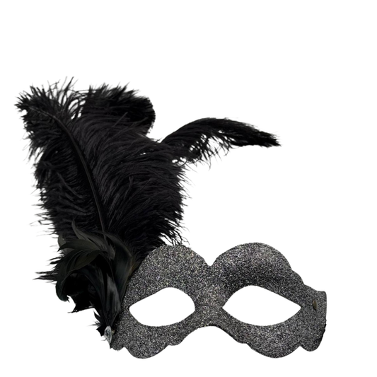 Zilver Glitter Venetiaans Maskerade Masker met Zwarte Veren