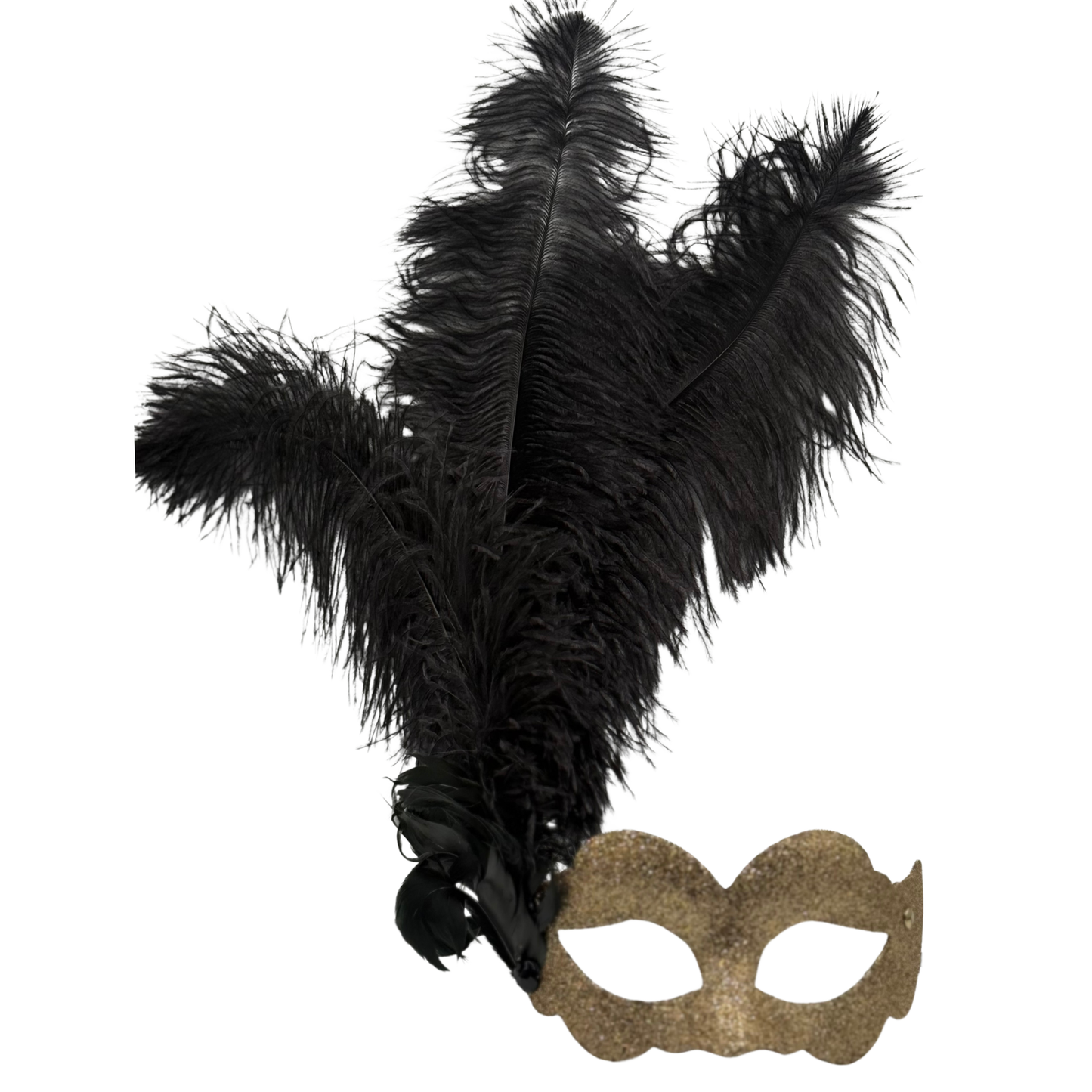 Goldglitzer-Venezianische Maske mit schwarzen Federn