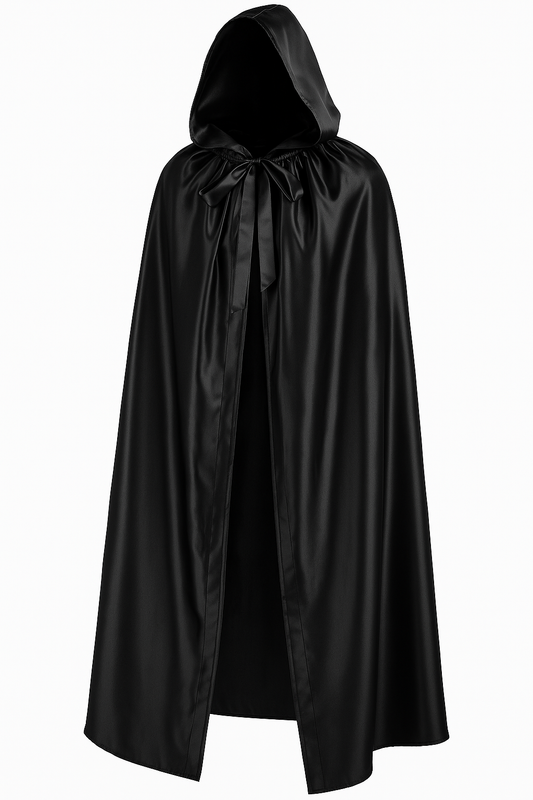 Venetian cape with a hood in black satin - Black cape hooded - Full length costume cloak for adults - Halloween cape