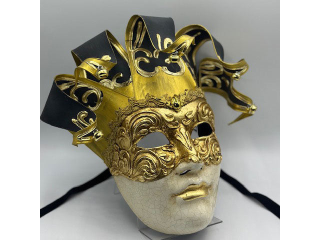 Máscara veneciana de hombre en negro y dorado