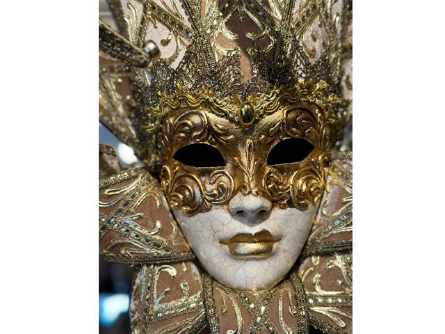 Narrenmaske (Jester) aus goldenem Samt