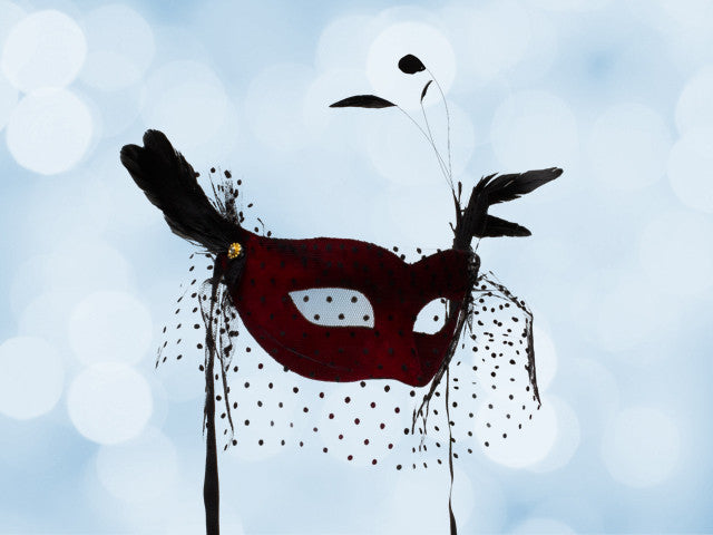 Costume mask in red with voile