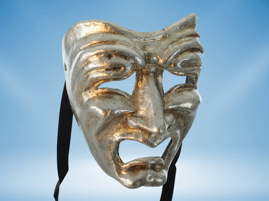 Tragödie-Maske in Silber