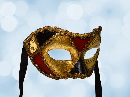 Máscara veneciana con notas musicales