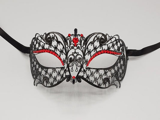 Filigree mask, metal mask with red stones