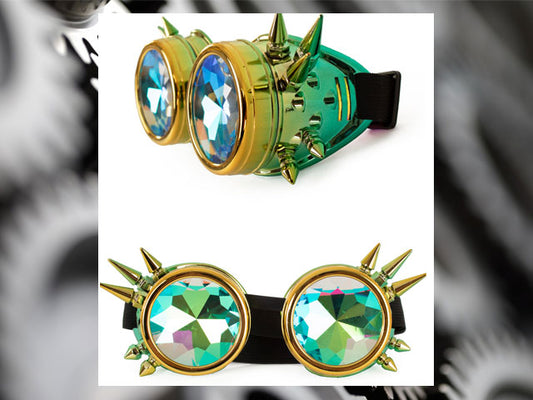 Steampunk goggles green-red with spikes