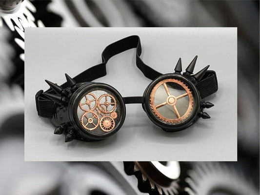 Industrial steampunk goggle, black with spikes