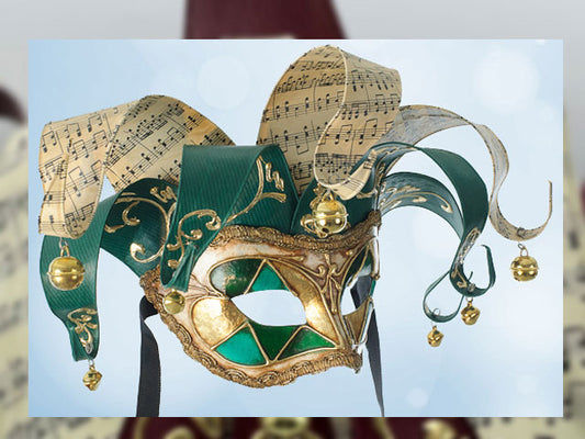 Jolly mask in green and gold, green and gold mask