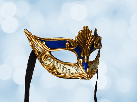 Masquerade mask in blue and gold, gala mask in blue and gold 