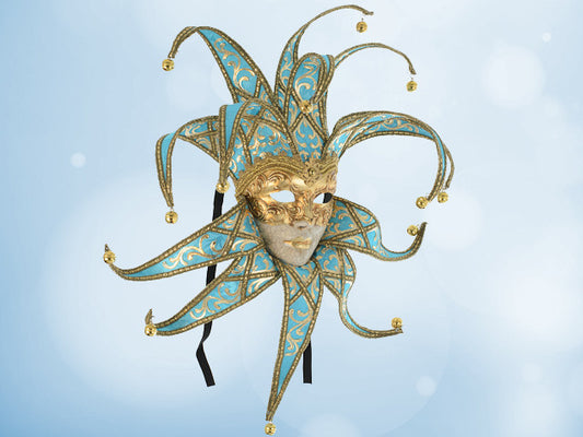 Venetiaans Jester masker in turquoise