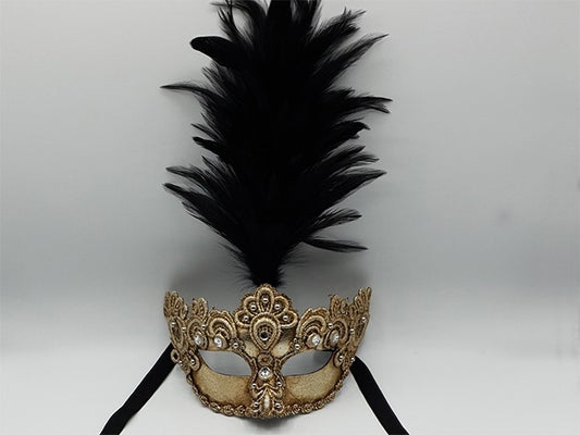 Masque argenté à plumet noir