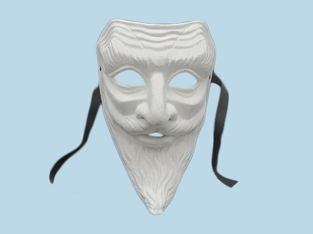 Weiße Maske aus Pappmaché des Pantalone mit Bart aus der Commedia dell'arte